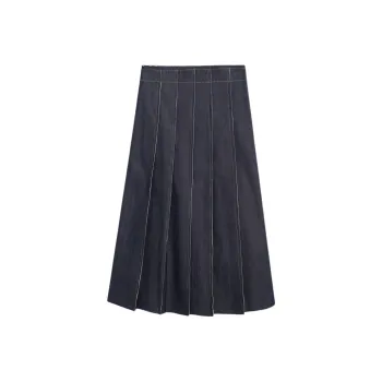 Massimo Dutti Denim Long Skirts Women's Dark Blue