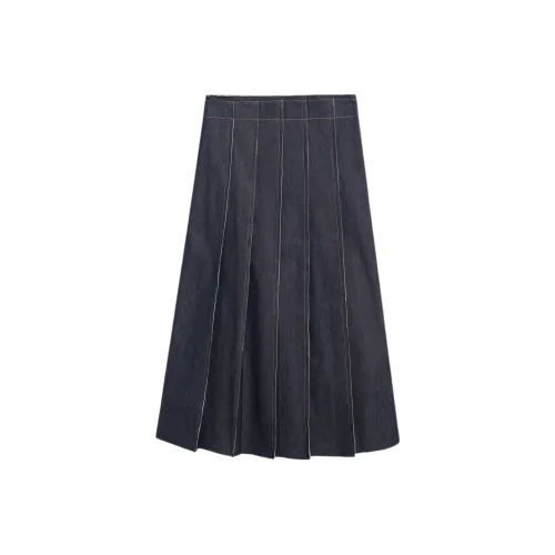 Massimo Dutti Denim Long Skirts Women's Dark Blue