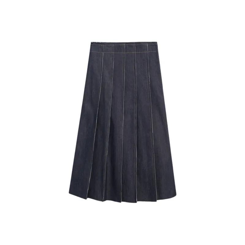 Massimo Dutti Denim Long Skirts Women's Dark Blue-0