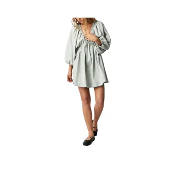 FREE PEOPLE Portia Denim Mini Dress Long Sleeved Dresses Women's Ultra Faded Indigo Wash/Ultra Fadedane Blue Water Wash