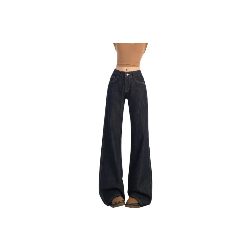 FAIRWHALE Loose Fit Wide Leg Jeans Women's Denim Blue-4