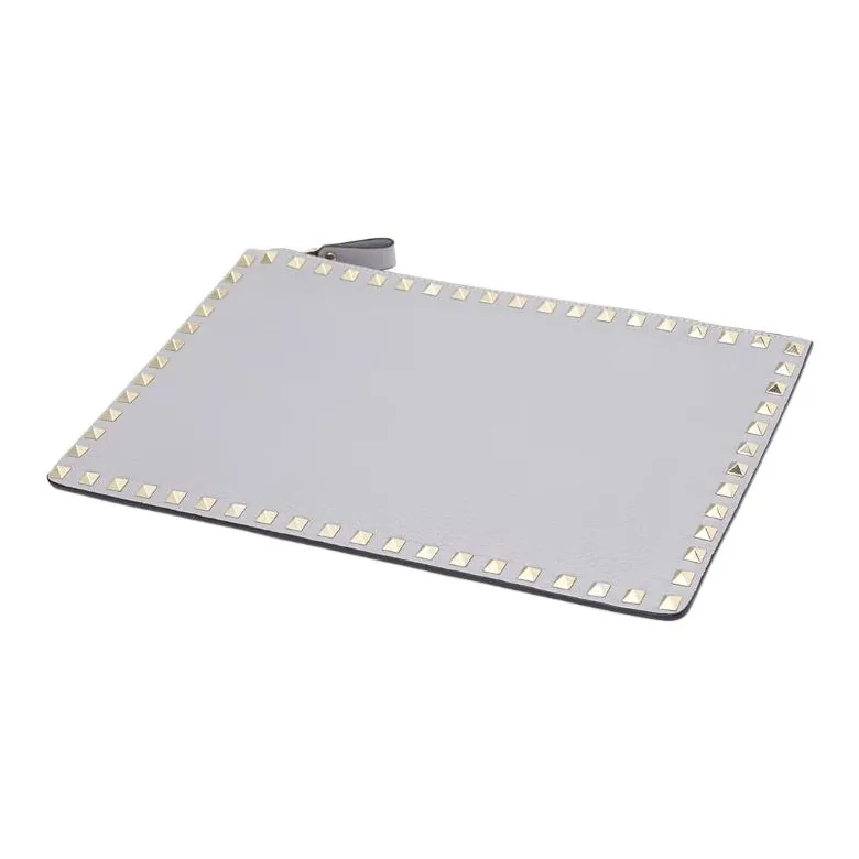 Valentino Rockstud Cow Leather Clutch Women's Gray-3