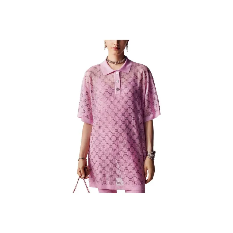 CHANEL Short-Sleeved Dresses Women's Light Pink Red-0