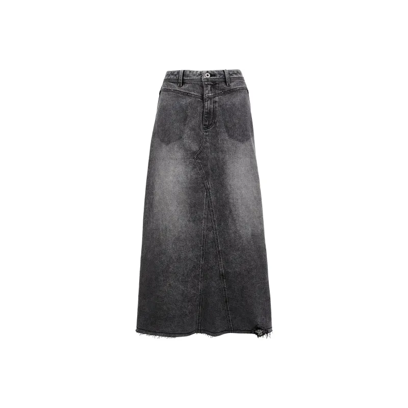 ONLY A Line Long Skirt Women's Dark Denim Gray-0
