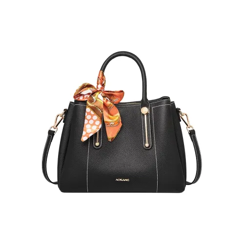 AOKANG Top Grain Cow Leather Shoulder Bag, Crossbody Bag, Handbag Medium Size Women's Elephant Gray/Classic Black