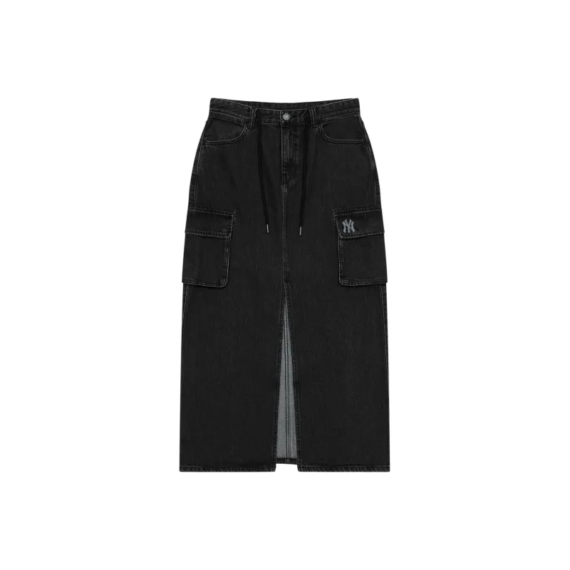 MLB New York Yankees Basic Collection 24FW Denim Long Skirts Women's Black-0