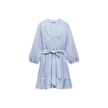 ZARA Long-Sleeved Dresses Women's Blue/White