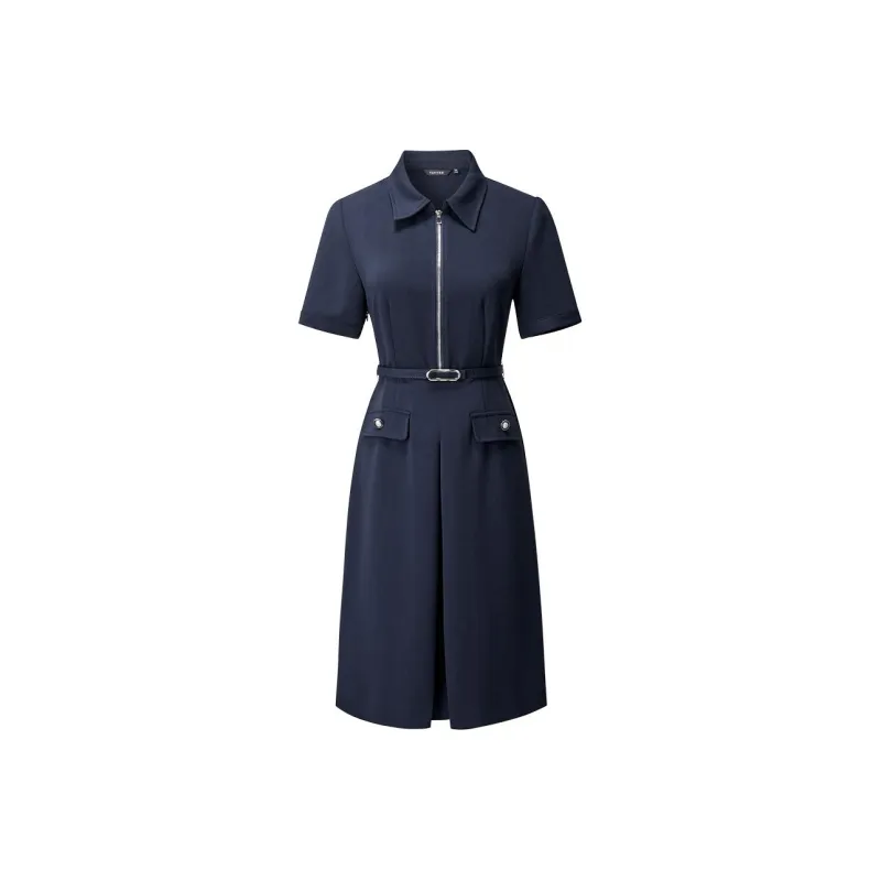Yan Domain Short Sleeved Dresses Women's Dark Blue-0