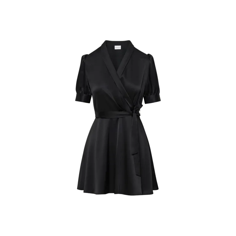 ARITZIA Babaton Hyde Satin Mini Dress Short-Sleeved Dresses Women's Black-0