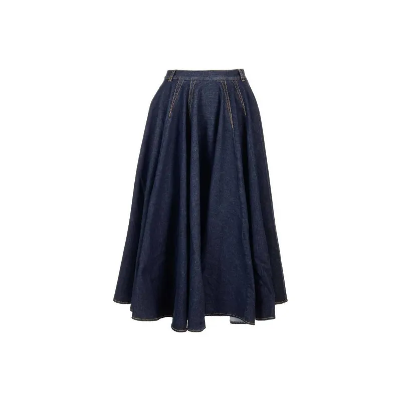 Alaia Pleat Detailed Denim Midi Skirt-0