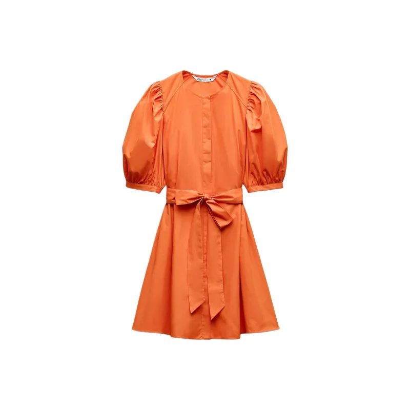 ZARA ZW Series Short-Sleeved Dresses Women's Orange-0