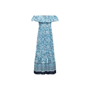 ZARA Short-Sleeved Dresses Women's Blue/White