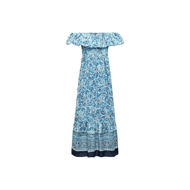ZARA Short-Sleeved Dresses Women's Blue/White-0