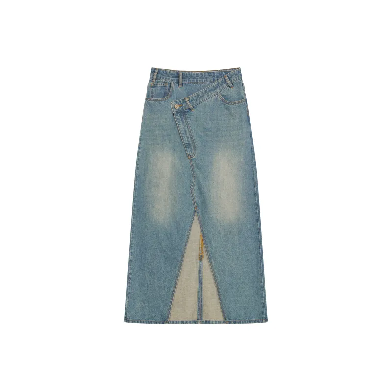 RUNTOTHEFUTURE Denim Long Skirts Women's Vintage Denim Blue-0