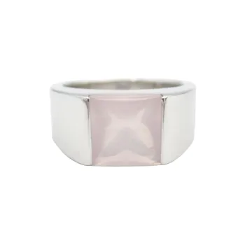 Cartier 10's 18kt White Gold Tank Rose Quartz Ring