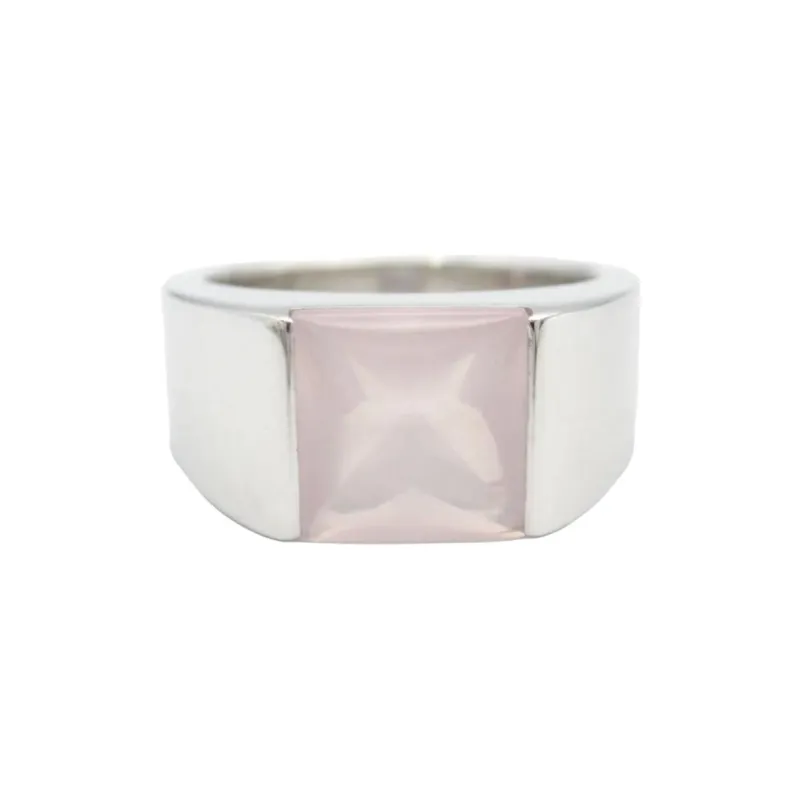 Cartier 10's 18kt White Gold Tank Rose Quartz Ring-0