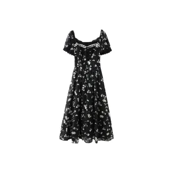 Miss Chipmunk Short-Sleeved Dresses Women's Small Black Flower