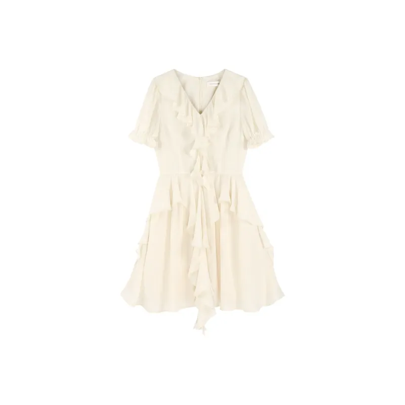 PALGLG Short-Sleeved Dresses Women's White Apricot-0