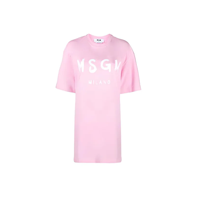 MSGM Logo Printed Crewneck T Shirt Dress-0