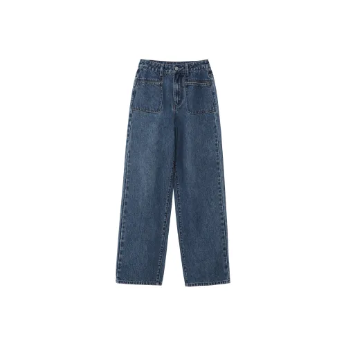 Fstudio High-Rise Micro-Wide Straight Fit Vintage Casual Jeans Women's Denim Blue