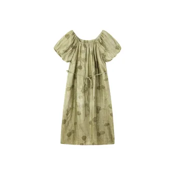 【dme】 Short Sleeved Dresses Women's Vintage Green