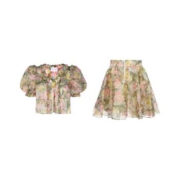 Selkie Shirt Matching Sets Women's Multicolor Radiant Rose Print