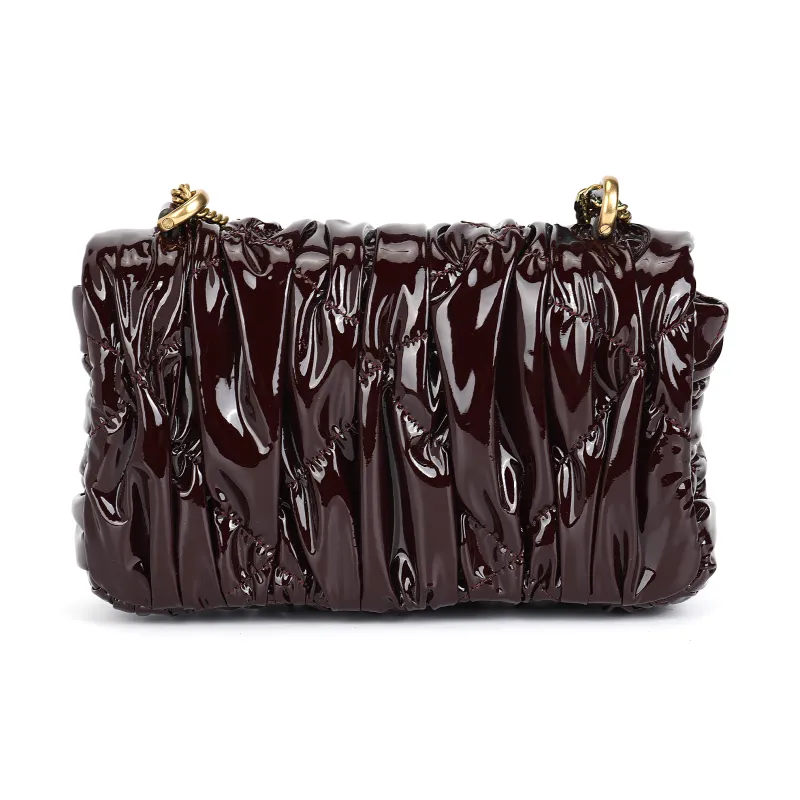 TORY BURCH Kira Patent Leather Genuine Leather Bonded Portable Crossbody Bag Shoulder Bag Women's Dark Reddish Purple-2