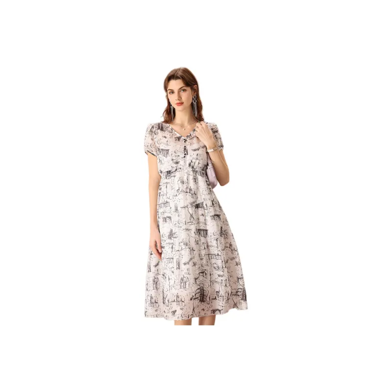 FENHONGMALI Short Sleeved Dresses Women's White-0
