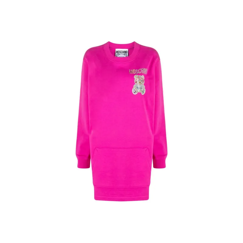 MOSCHINO Teddy Bear Embellished Crewneck Sweatshirt Dress-0