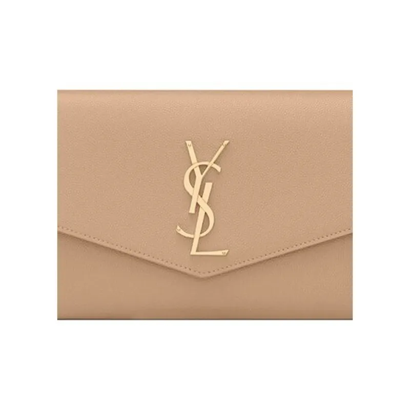SAINT LAURENT UPTOWN Cow Leather Envelope Bag Chain Wallet Shoulder Bag Crossbody Bag Mini Women's Dark Beige-7