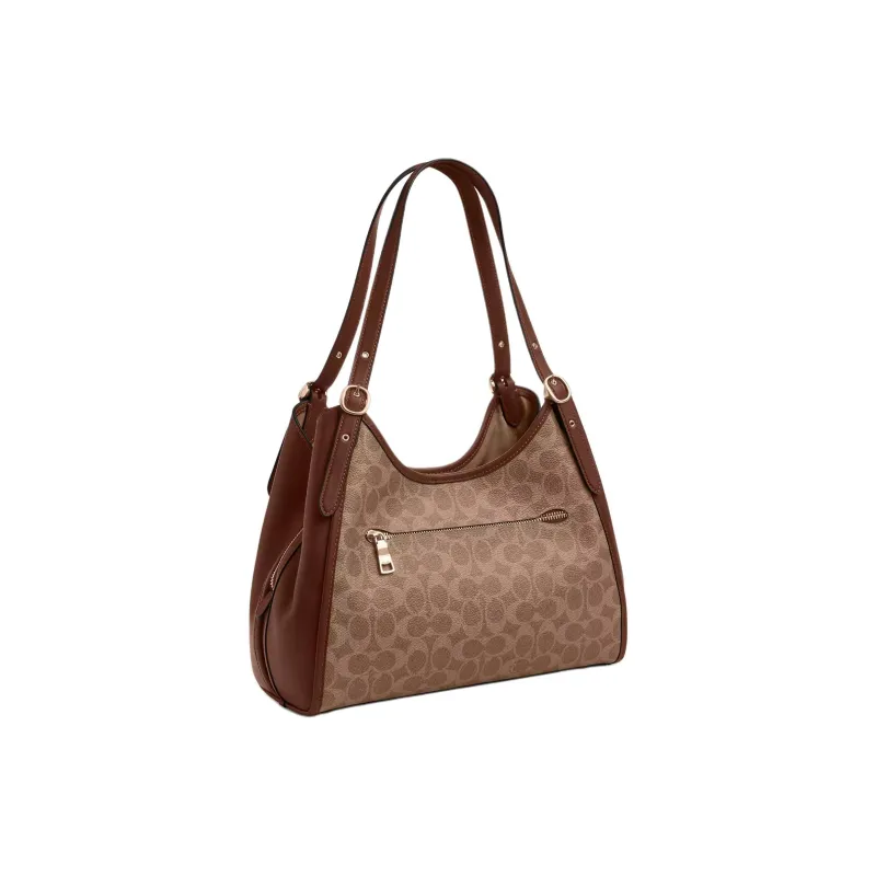 COACH Coated Canvas Shoulder Bag Regular Women's Gold & Tawny-1