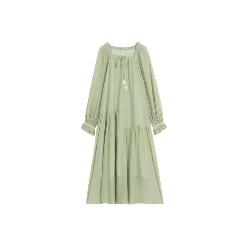 CHACHASTU Long-Sleeved Dresses Women's Picnic Green