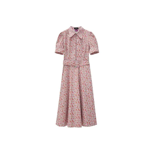 Insect Short-Sleeved Dresses Women's Red Floral