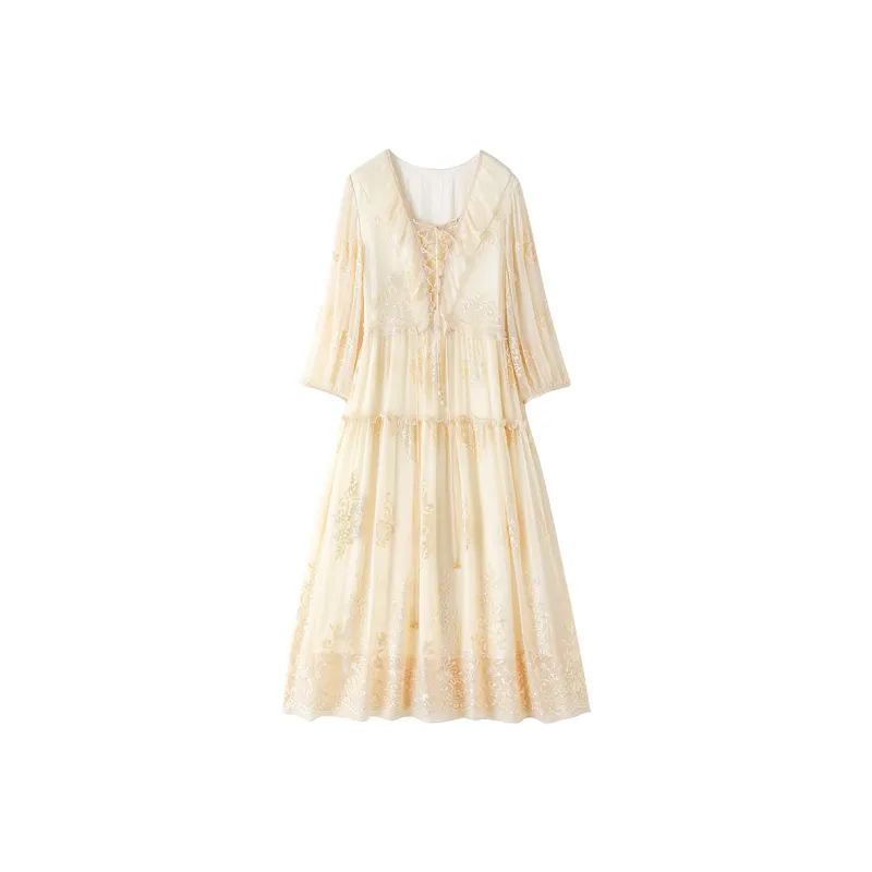 To The West Long Sleeved Dresses Women's Apricot-0