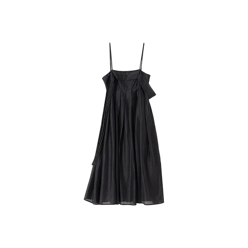 SOON FLOWER Summer Slip Dresses Women's Black-0