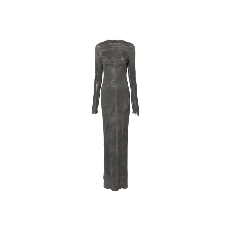 RICK OWENS Edfu Al Frayed-Hem Washed-Denim Gown-0