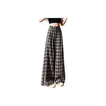 Tonlion Wide Leg Women's Beige Black Plaid
