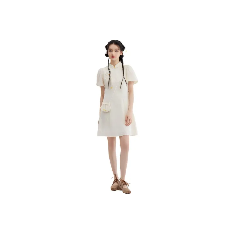 ZIHAN Short-Sleeved Dresses Women's White Ginger-0