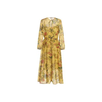 Valentino SS22 Long Sleeved Dress Women's Yellow