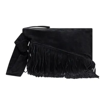 ISABEL MARANT Sheepskin With Fabric Clutch Women's Black