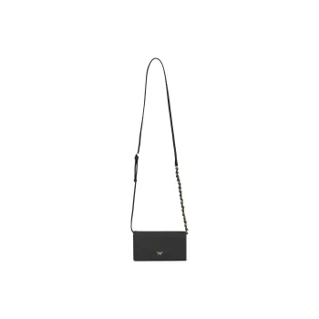 MCM Calfskin Leather Wallet, Shoulder Bag Large Size Women's Black