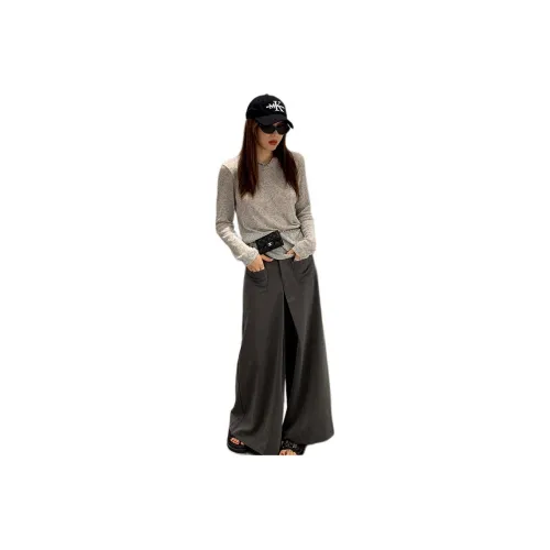 QIANGKOUPAOCAI Casual Pants Women's Gray
