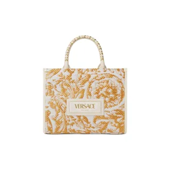 FANSIZHE Barocco Raffia Tote Bag, Shopping Bag, Handbag Trumpets Women's White & Gold