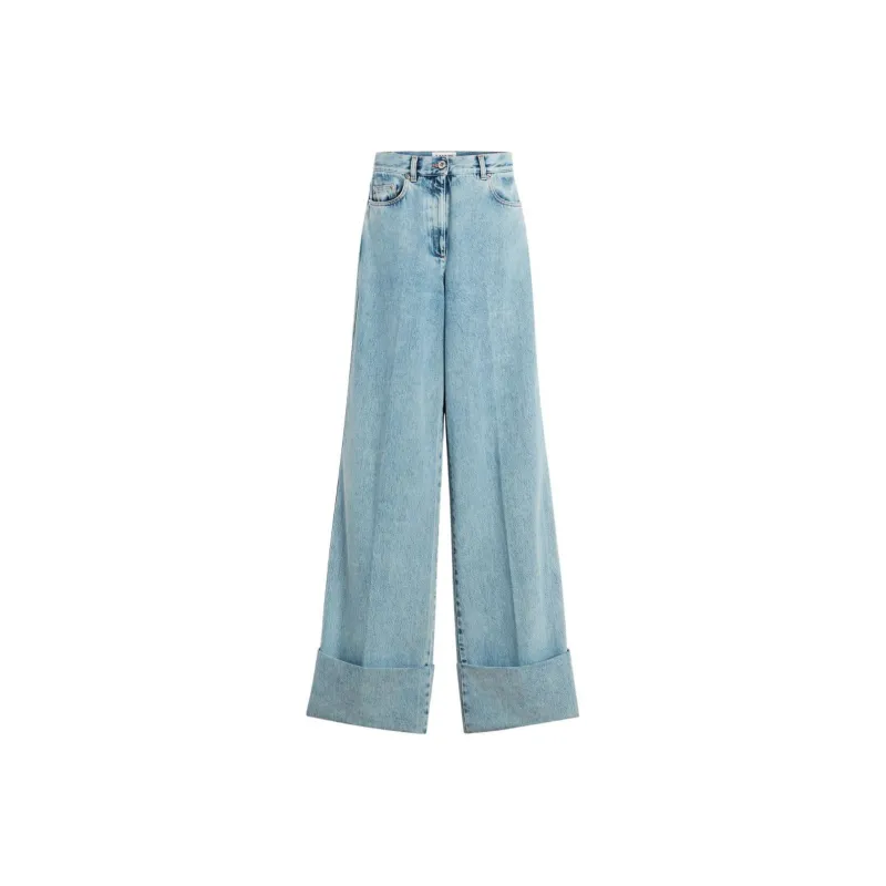 Lanvin Wide Leg Cuffed Denim Jeans-0