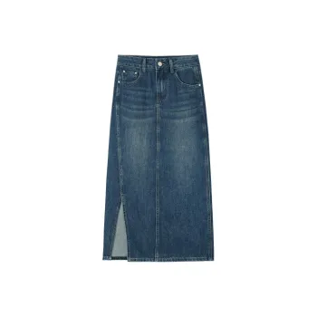 HIPPIEMISS Denim Long Skirts Women's Vintage Blue