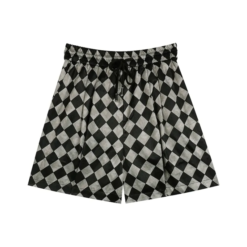 Pratic X ELF SACK Casual Shorts Women's Black Coffee Diamond Grid-0