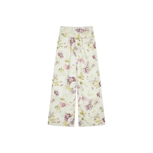 ELF SACK Casual Pants Women's Floral Light Yellow