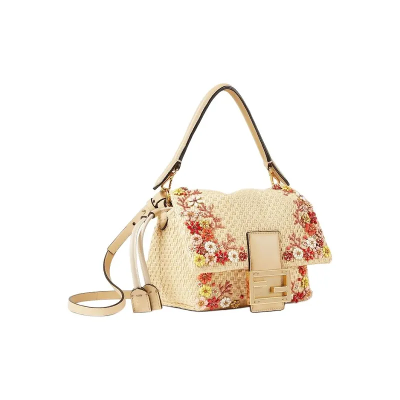 FENDI Baguette Fabric Shoulder Bag, Crossbody Bag, Handbag Trumpets Women's Beige-1