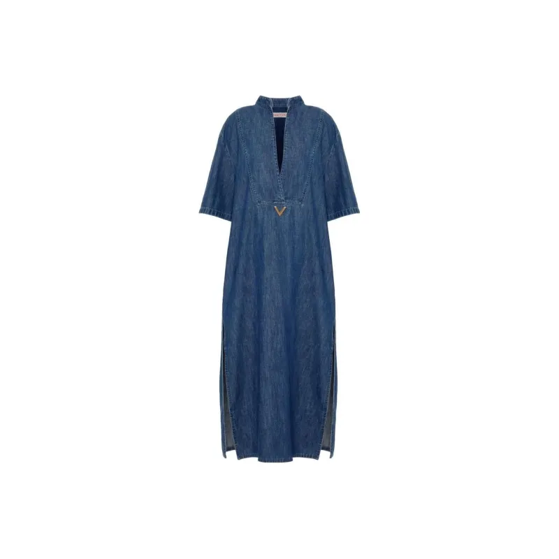 Valentino Short Sleeved Dress Women's Denim Blue-0