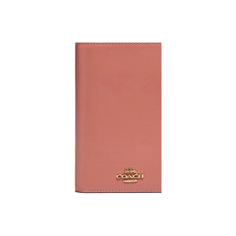 COACH Solid Color Calfskin Clutch Wallet With Passport Holder Women's Light Peach Pink/Gold-2
